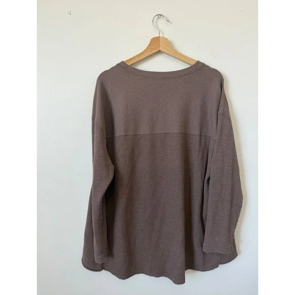 Terra & Sky Women's Waffle Knit Long Sleeve Shirt – Brown – Size 1X - Picture 4 of 4
